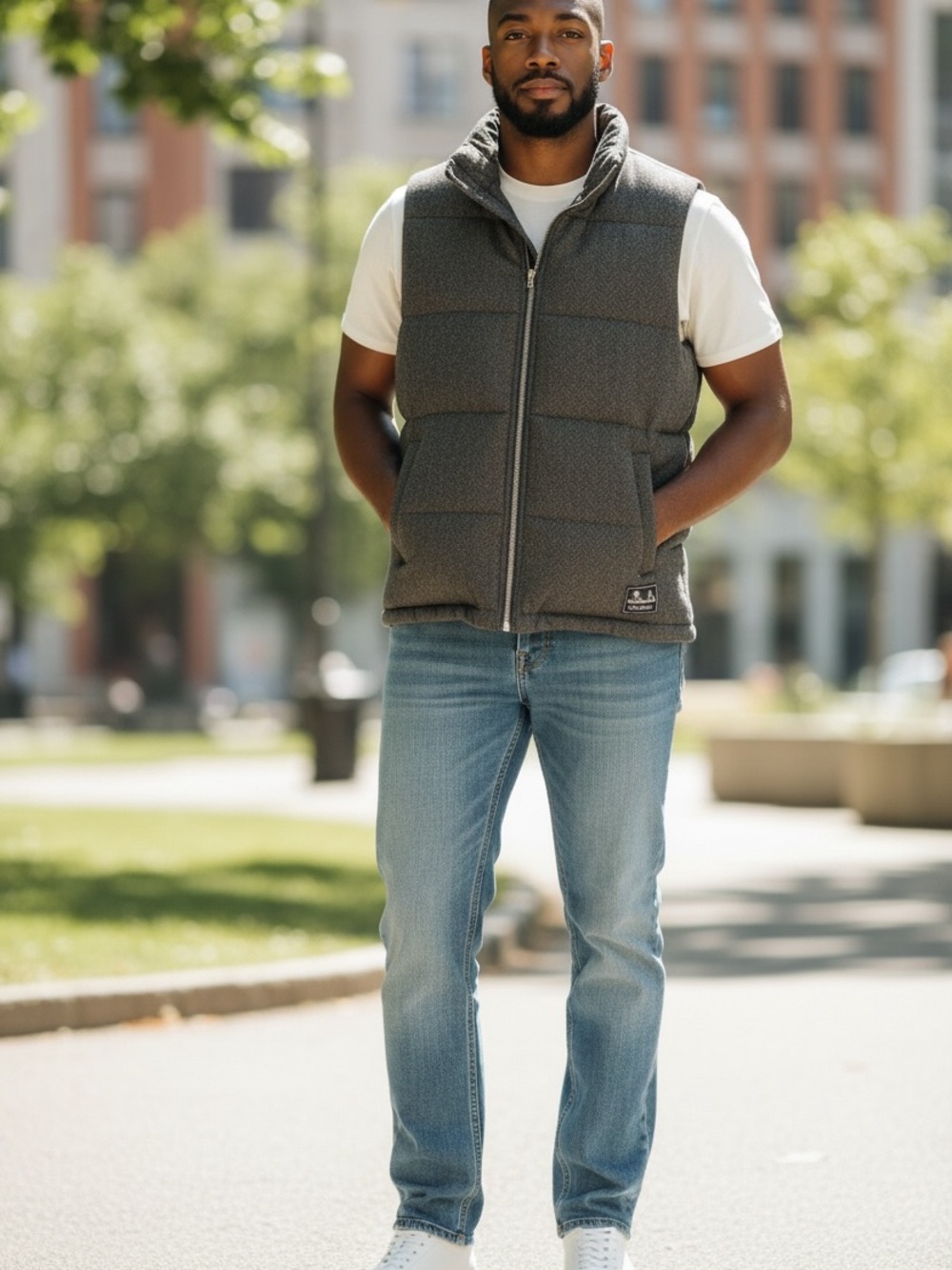 Men's Quilted Herringbone Puffer Vest - Gray